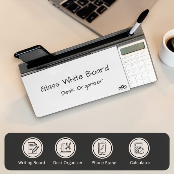 nRp Desk Organizer with Tempered Glass Whiteboard & Calculator