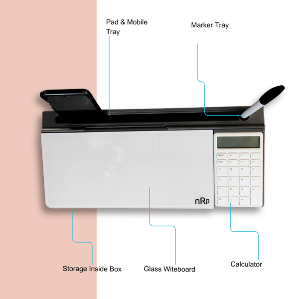 nRp Desk Organizer with Tempered Glass Whiteboard & Calculator