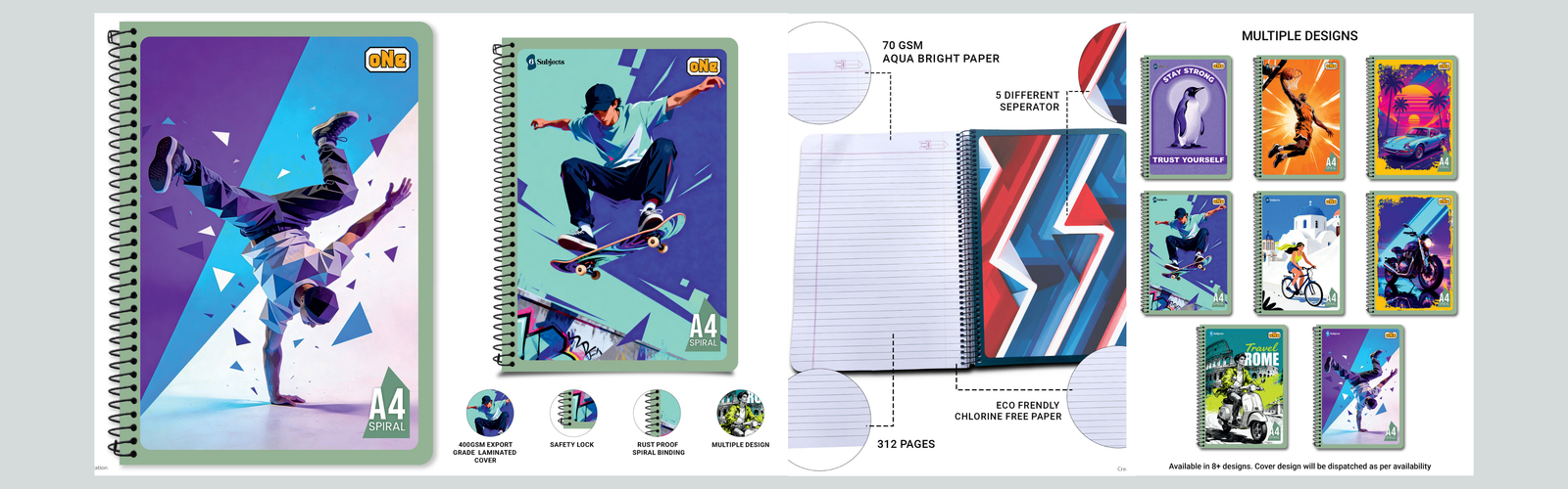nRp oNe A4 Spiral 312 Page Single Line Ruled Notebook
