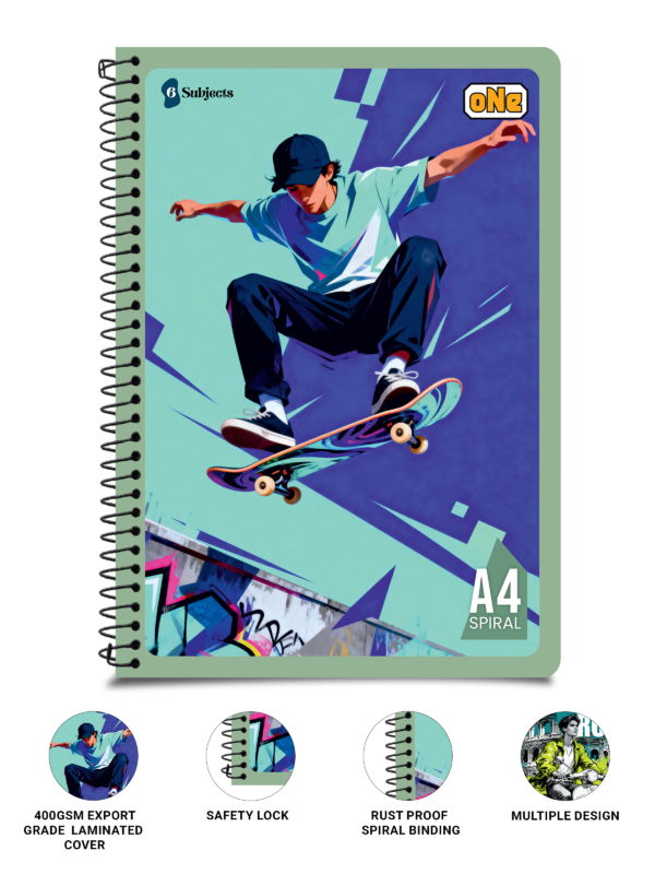 nRp oNe 6 Subject A4 Spiral Ruled Notebook 312 Pages